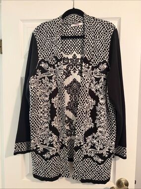Black and White Open Front Cardigan Sweater